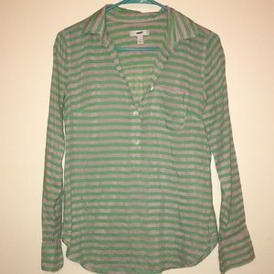 J.Crew oxford green striped popover silk 00